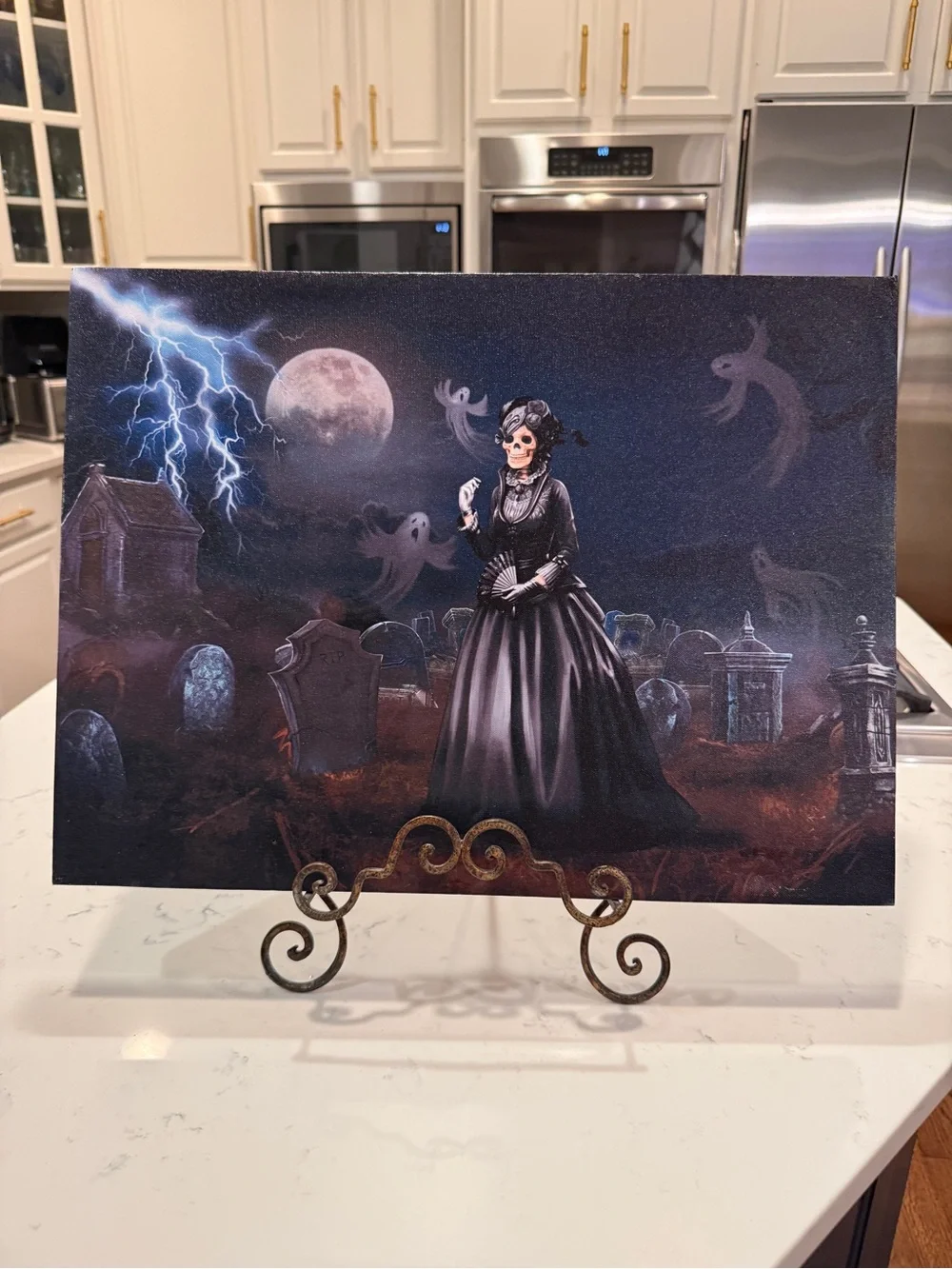 Big Lots Black Widow Skeleton LED Halloween Canvas Graveyard Gothic Wall Art
